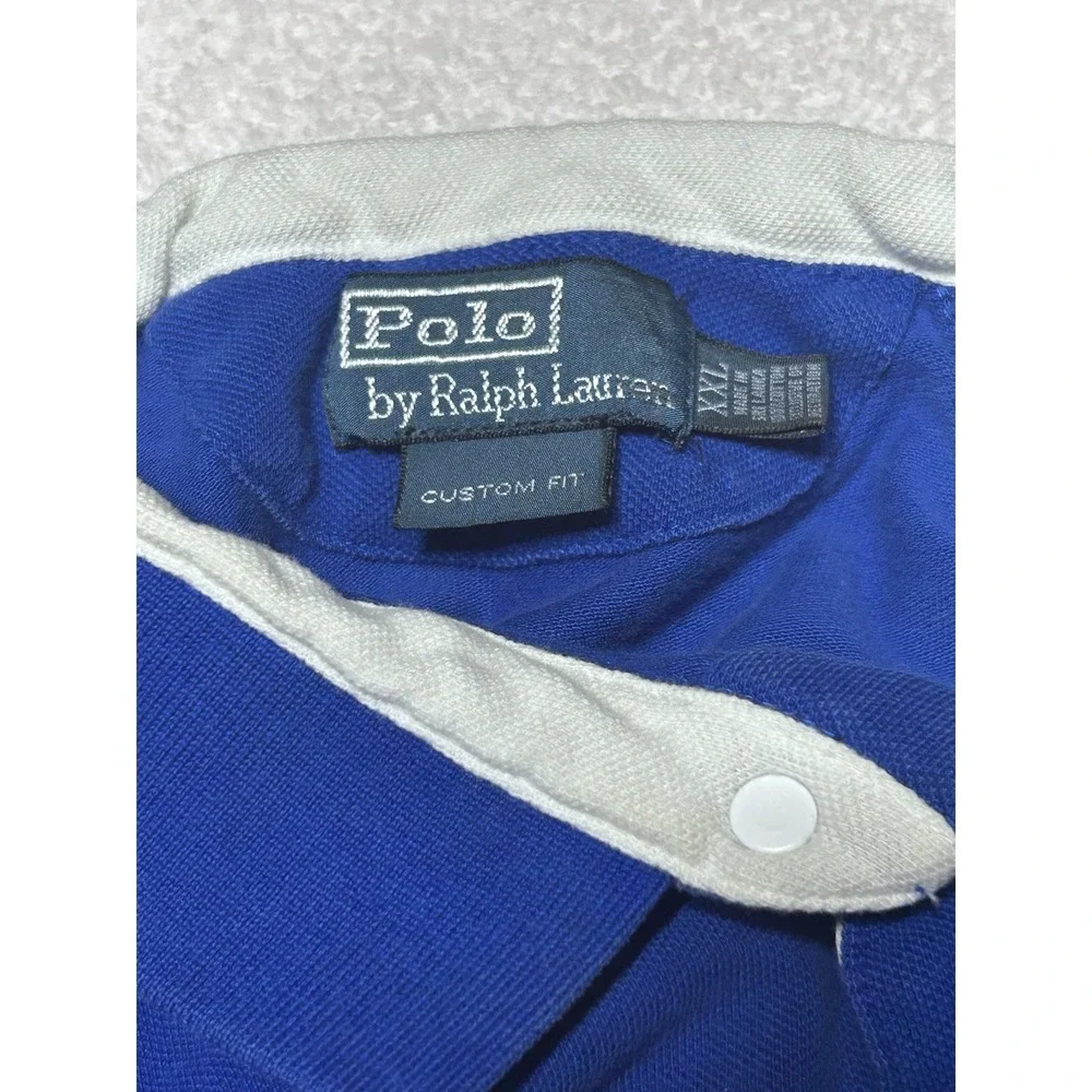 Polo By Ralph Lauren Blue Snap Rugby Polo Short Sleeve Shirt XXL Custom Fit VTG